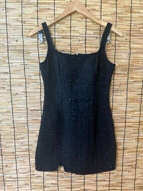 Black Women's Sleeveless Tweed Sparkle Dress Mini